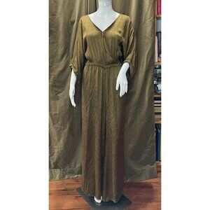 Anthropologie Maeve Jacqueline Jacquard Jumpsuit Size L Moss Green